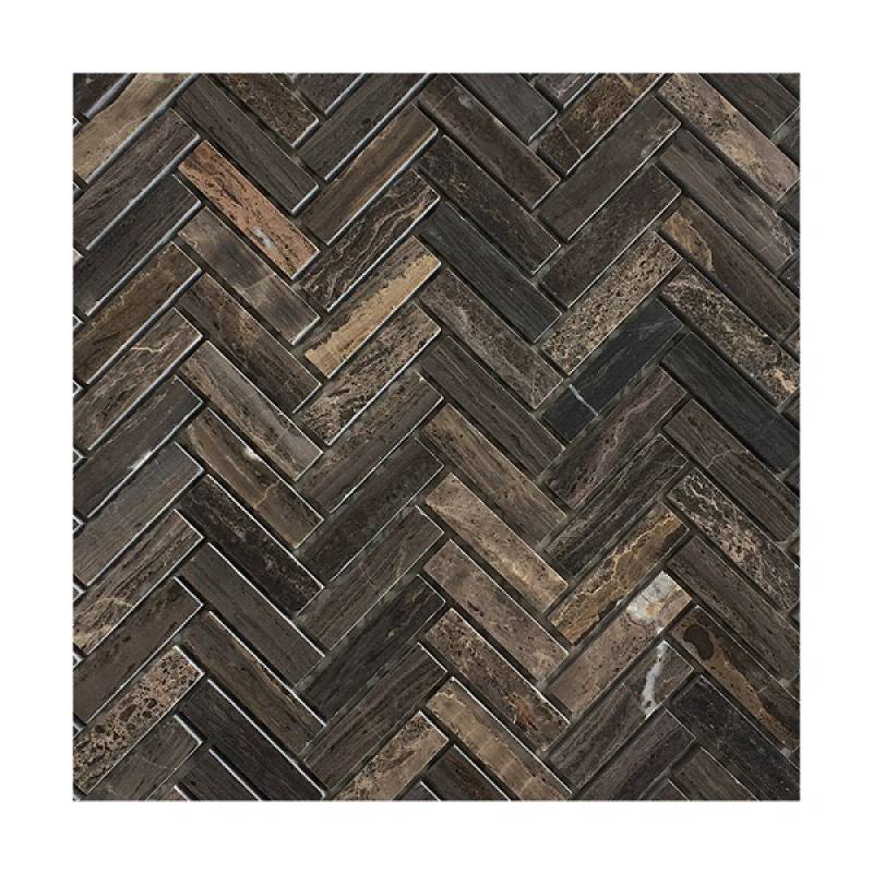 Herringbone stone mosaic tile 255x280mm 18NS056-1248 wood brown color
