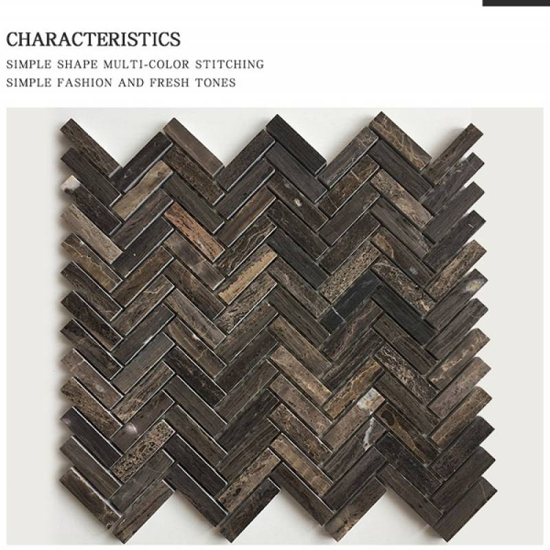 Herringbone stone mosaic tile 255x280mm 18NS056-1248 wood brown color