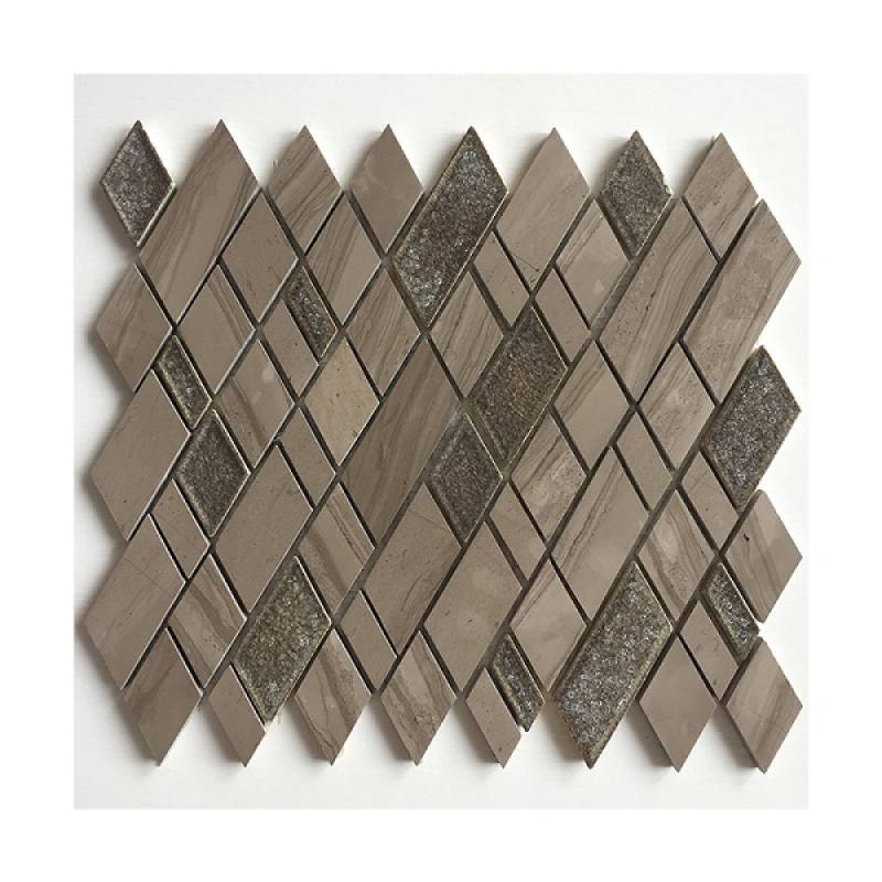 Diamond mosaic tile mixed with stone 260x300mm brown