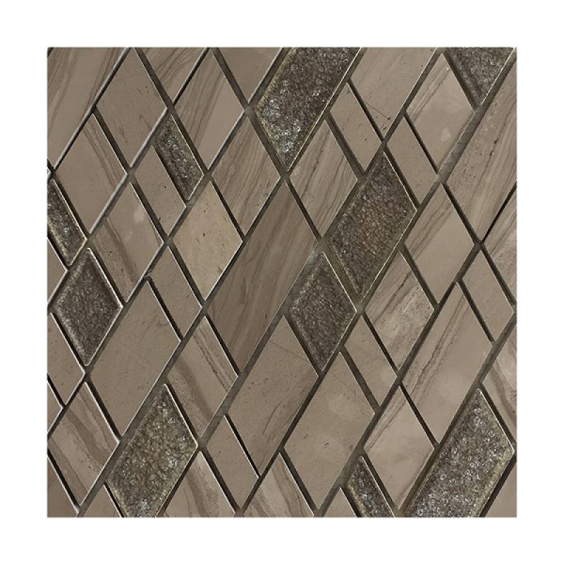Diamond mosaic tile mixed with stone 260x300mm brown