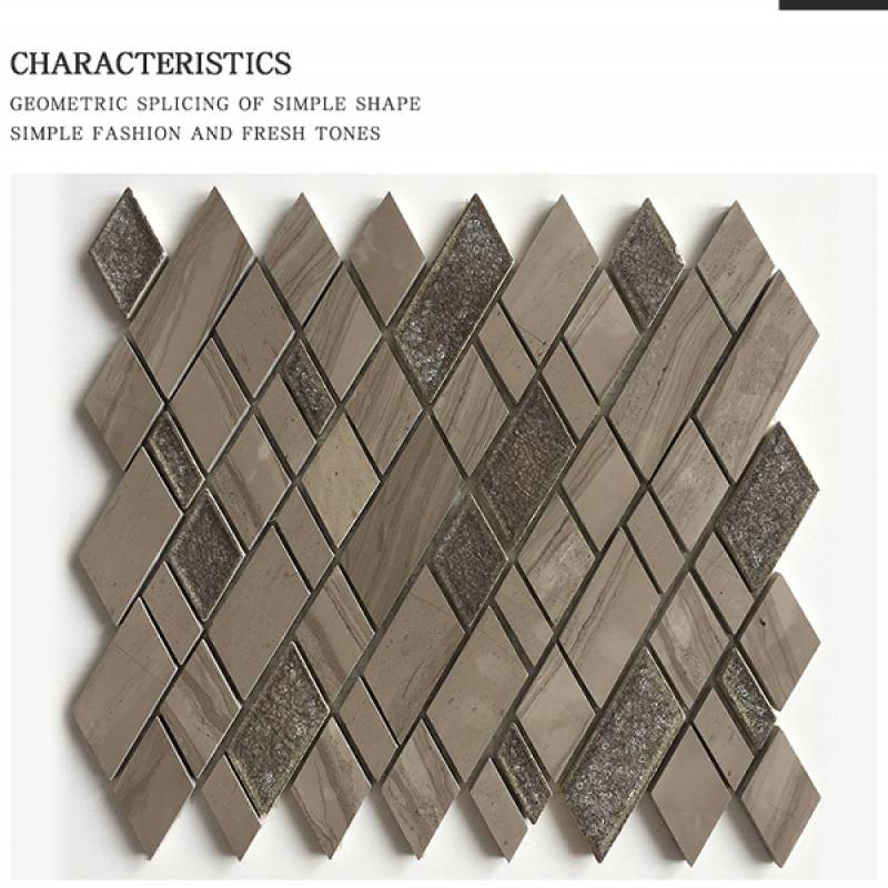 Diamond mosaic tile mixed with stone 260x300mm brown
