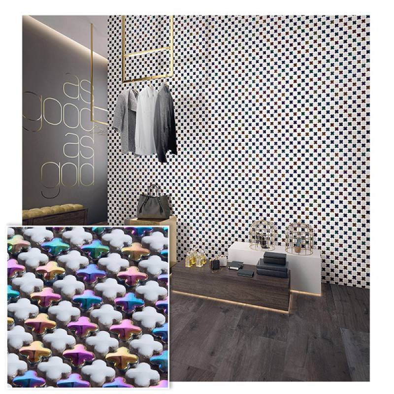 Decorative metal plated ceramic mosaic tile 300x300mm YH3020