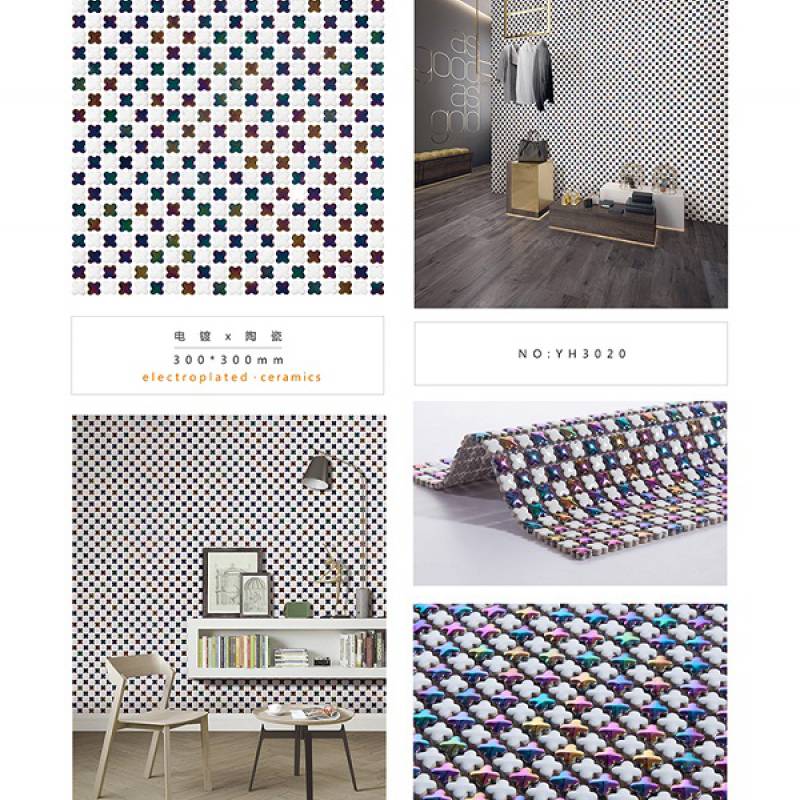 Decorative metal plated ceramic mosaic tile 300x300mm YH3020