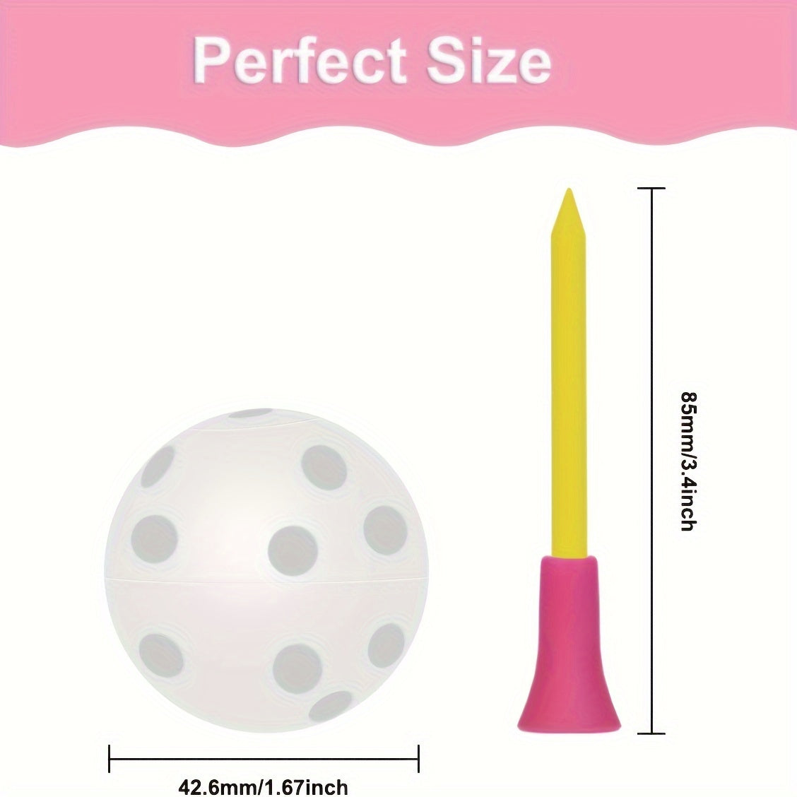 PE Golf Practice Balls 50 Pieces + 2 Tees, Indoor Outdoor