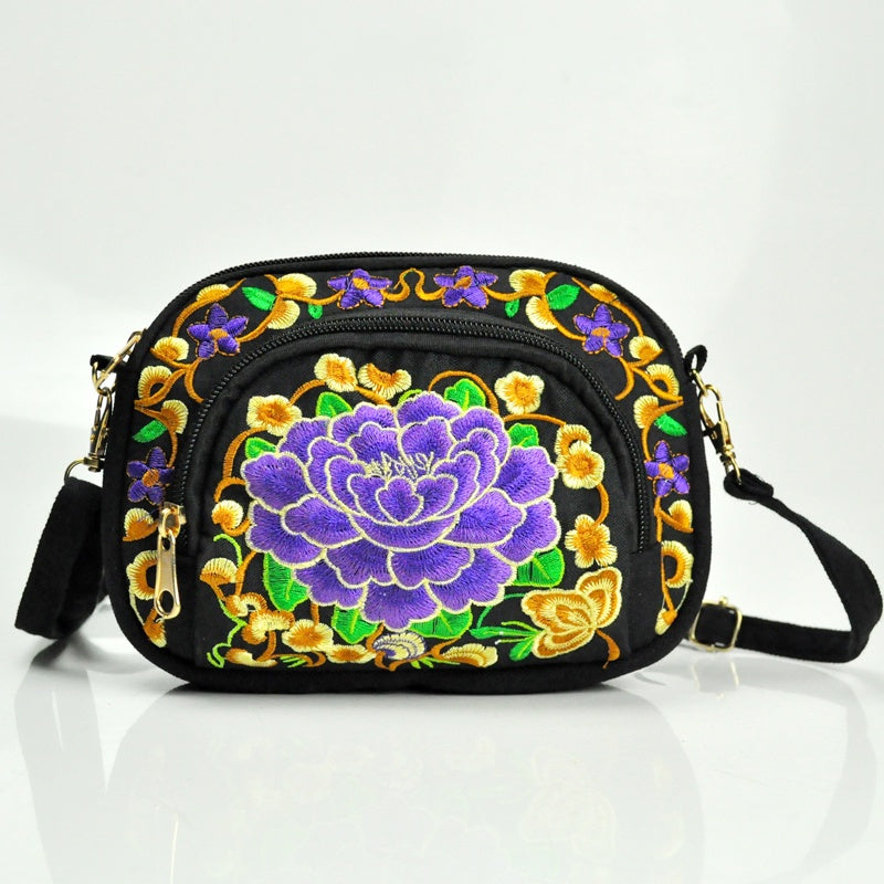 Embroidered Floral Crossbody Bag, Detachable Strap