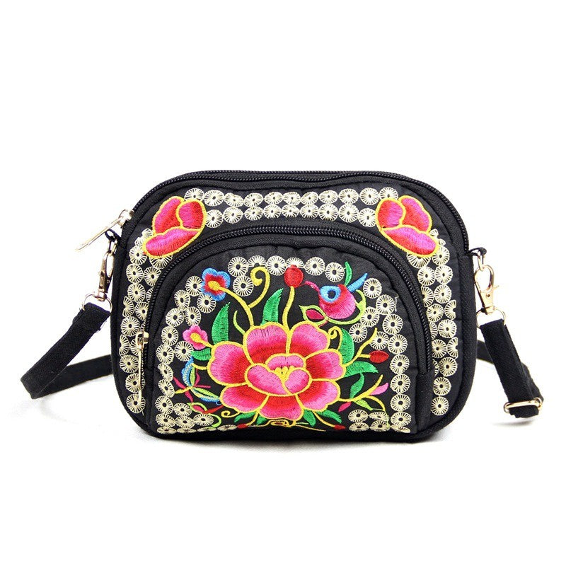 Embroidered Floral Crossbody Bag, Detachable Strap