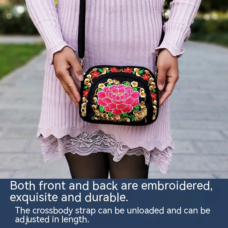 Embroidered Floral Crossbody Bag, Detachable Strap