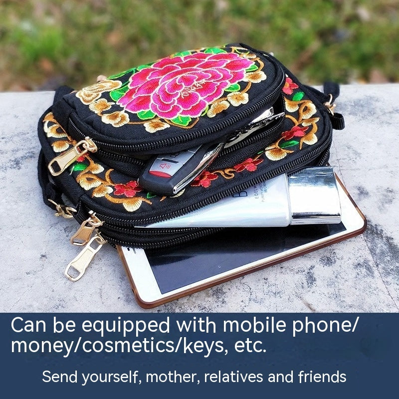 Embroidered Floral Crossbody Bag, Detachable Strap