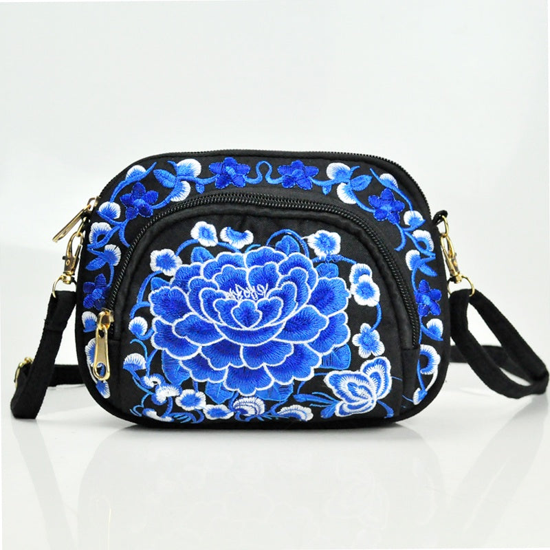 Embroidered Floral Crossbody Bag, Detachable Strap