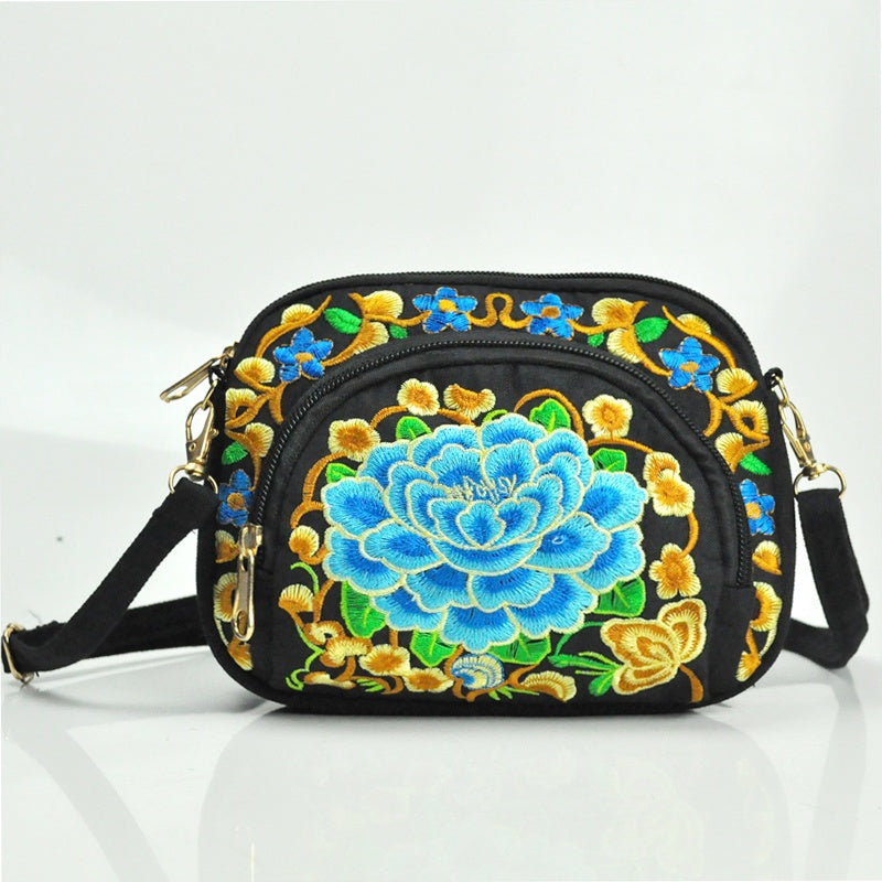 Embroidered Floral Crossbody Bag, Detachable Strap