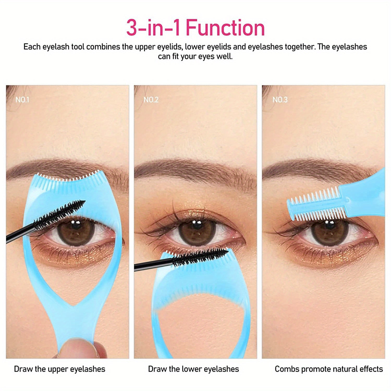 Set of 3 Professional Mascara Tools for Upper and Lower Lashes