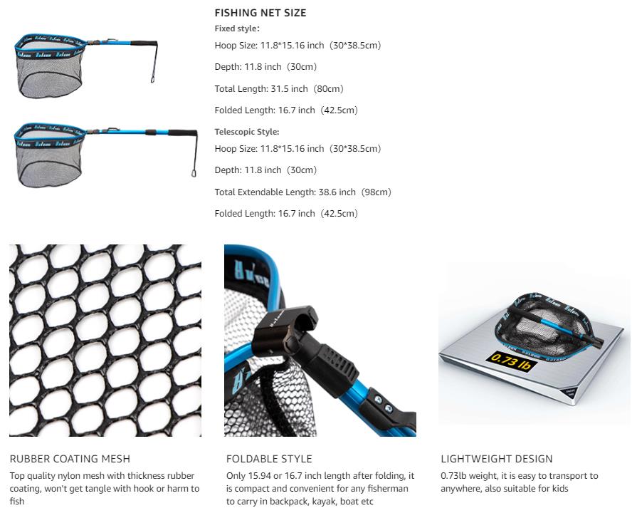 YVLEEN Floating Fishing Net for Steelhead, Salmon, Fly, Kayak, Catfish, Bass, Trout Fishing, Rubber Coated Landing Net for Easy Catch & Release, Compact & Foldable for Easy Transportation & Storage, Best for Christmas