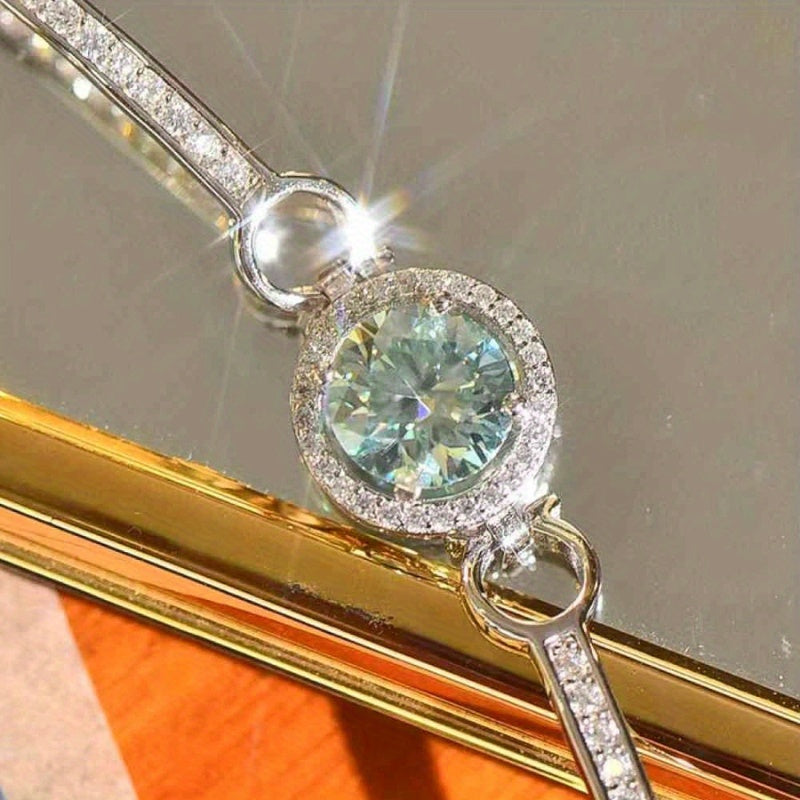 1 Carat Moissanite Turquoise Bracelet - Exquisite 925 Silver