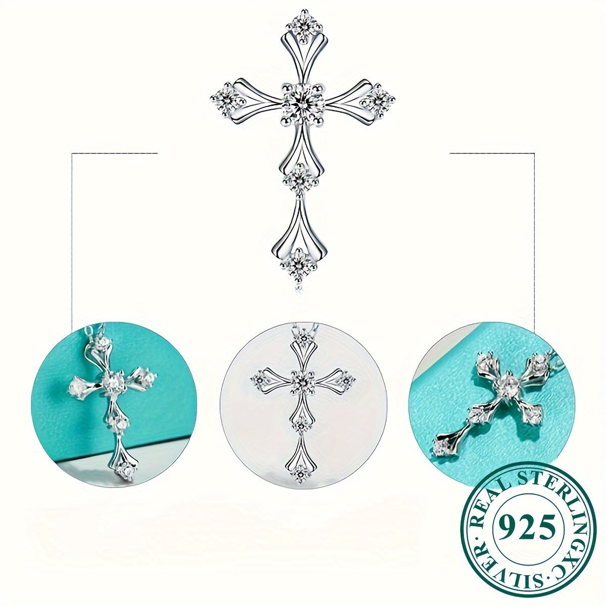Luxurious 925 Silver Moissanite Cross Pendant Necklace