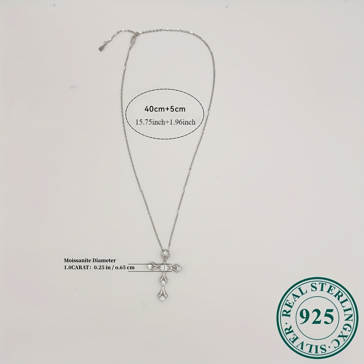 Luxurious 925 Silver Moissanite Cross Pendant Necklace
