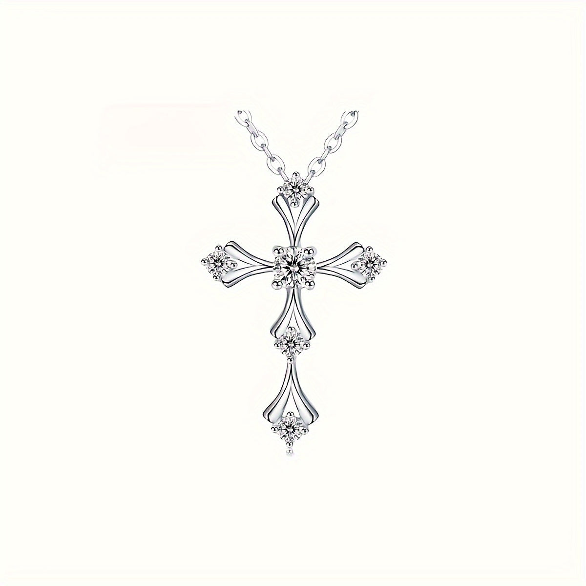 Luxurious 925 Silver Moissanite Cross Pendant Necklace