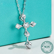 Luxurious 925 Silver Moissanite Cross Pendant Necklace