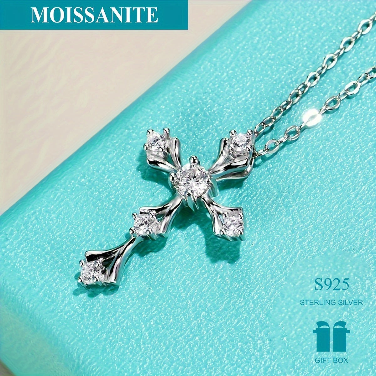 Luxurious 925 Silver Moissanite Cross Pendant Necklace