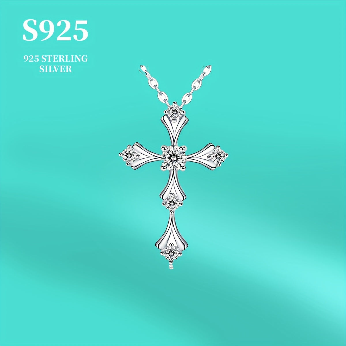 Luxurious 925 Silver Moissanite Cross Pendant Necklace