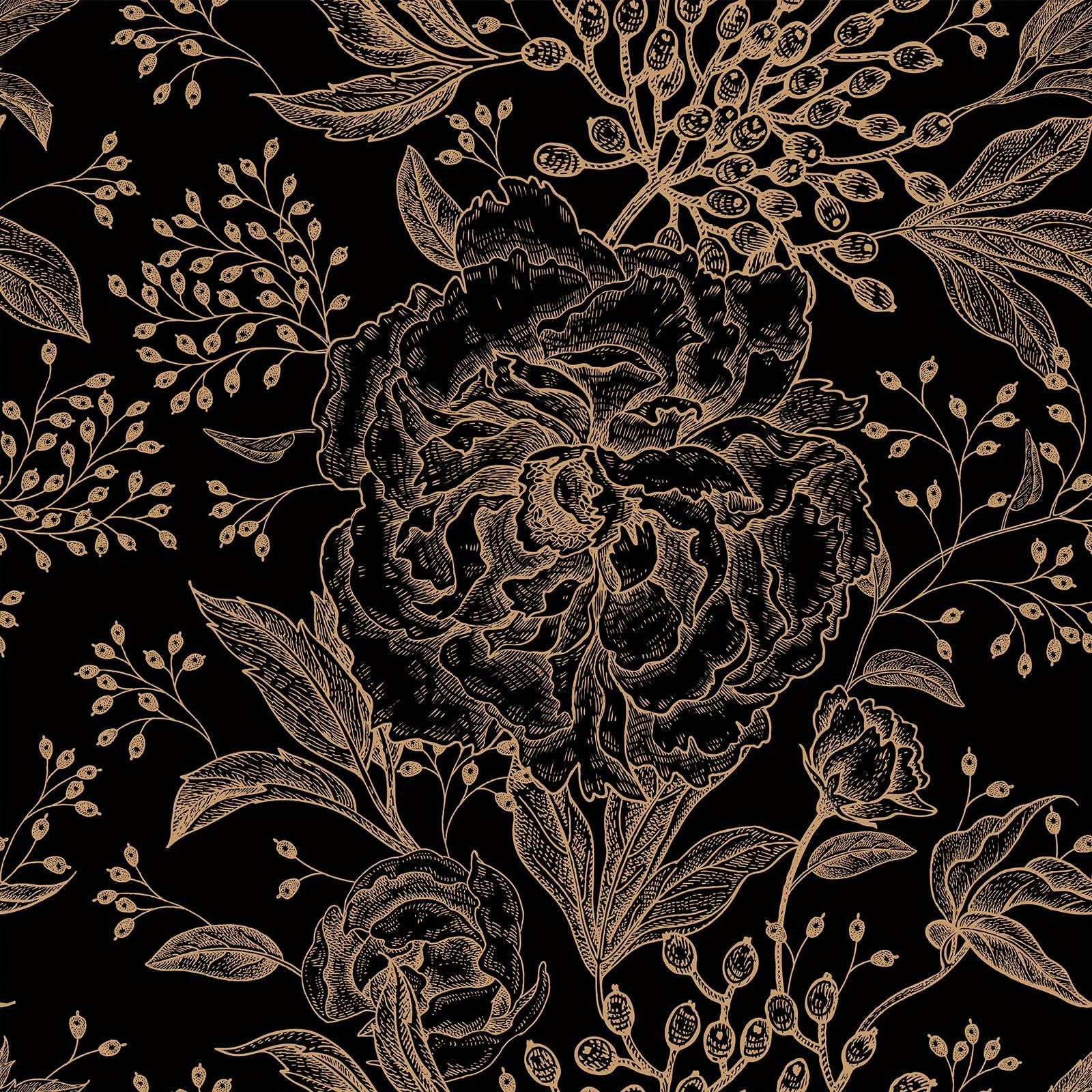 Luxury Vintage Black and Gold Floral Wallpaper 50cm