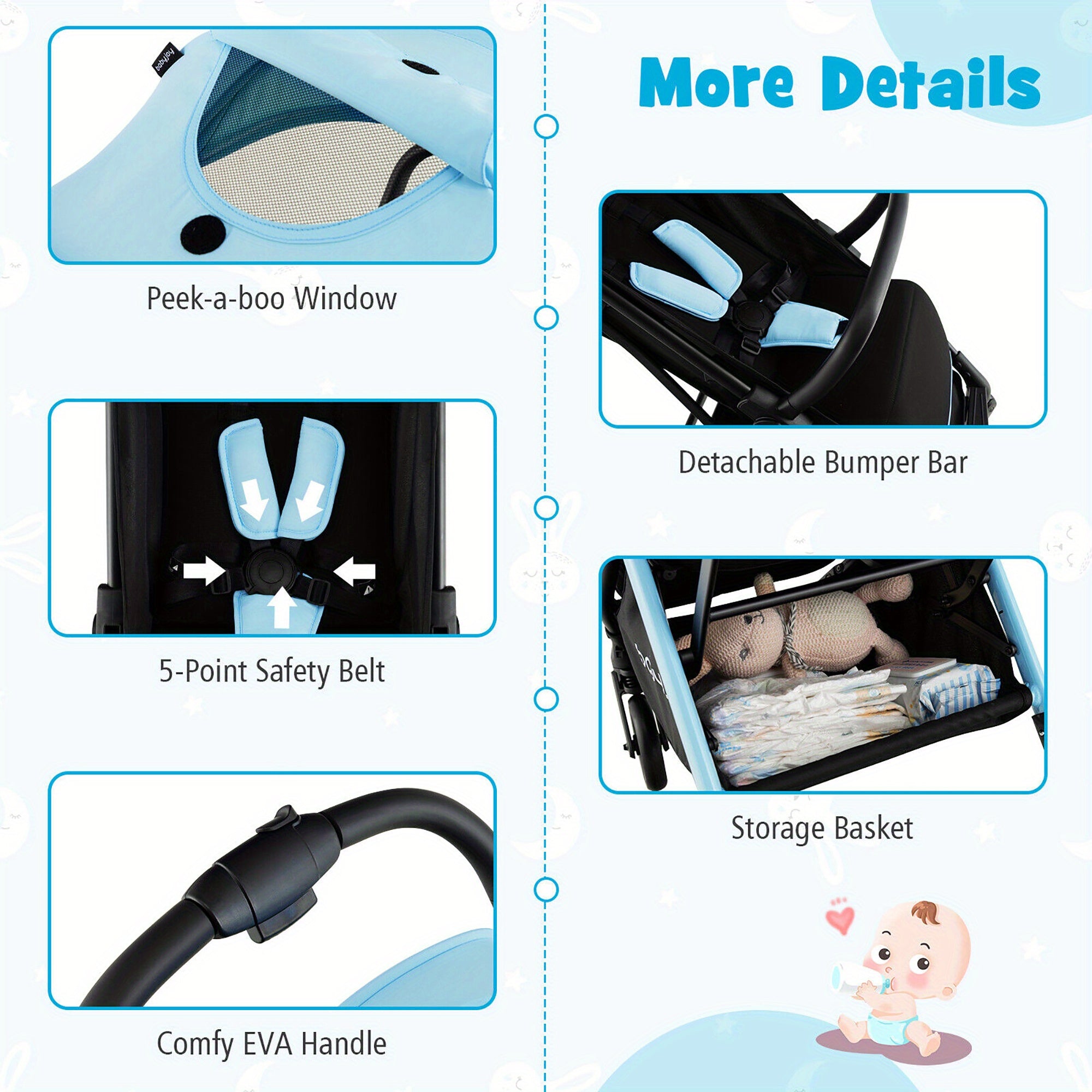 Xe Đẩy Gấp Gọn Gymax Nhôm Xanh Dành Cho Bé