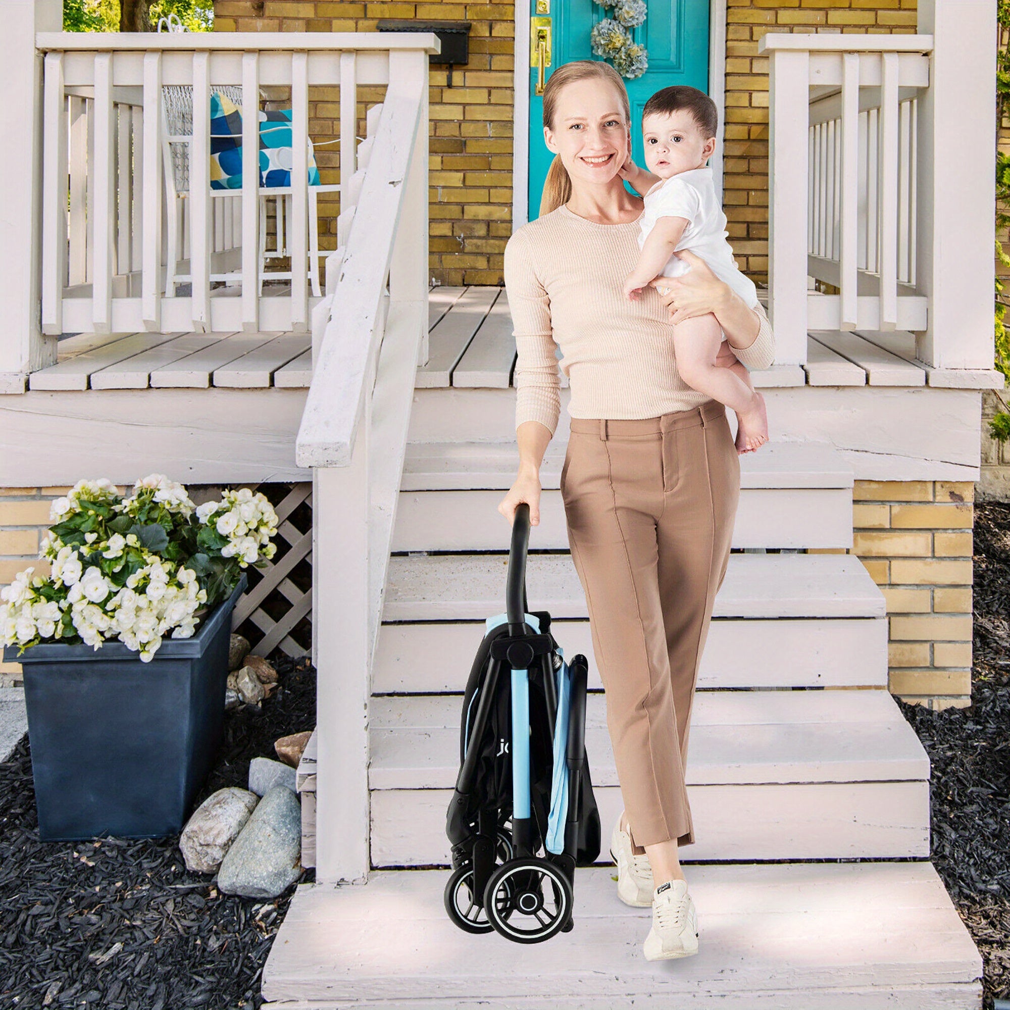 Gymax baby stroller with convenient folding green aluminum frame