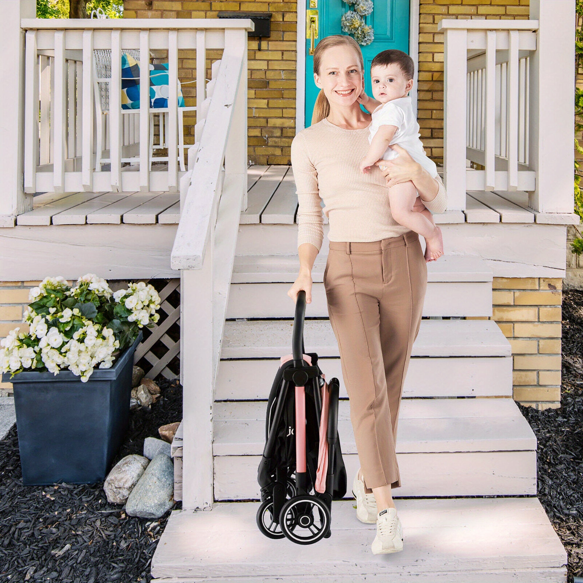 Gymax One-Hand Folding Baby Stroller Pink