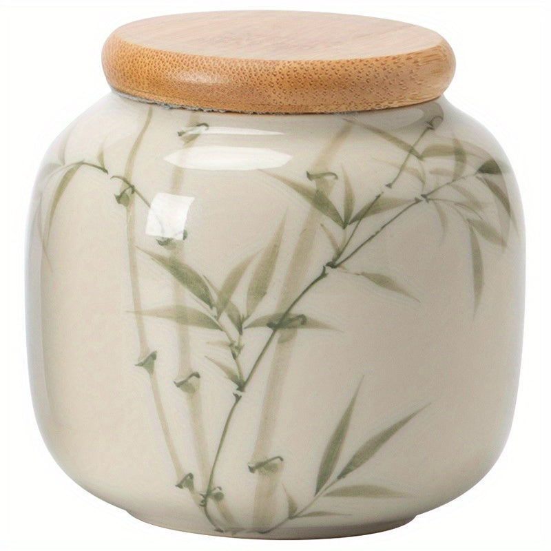 [High-Grade Pu'Er Green Tea Jar] Emerald Green Asparagus Fern Tea Jar Sealed Jar Ceramic Tea Container Moisture-Proof Chinese High-Grade Pu'Er Green Tea Warehouse
