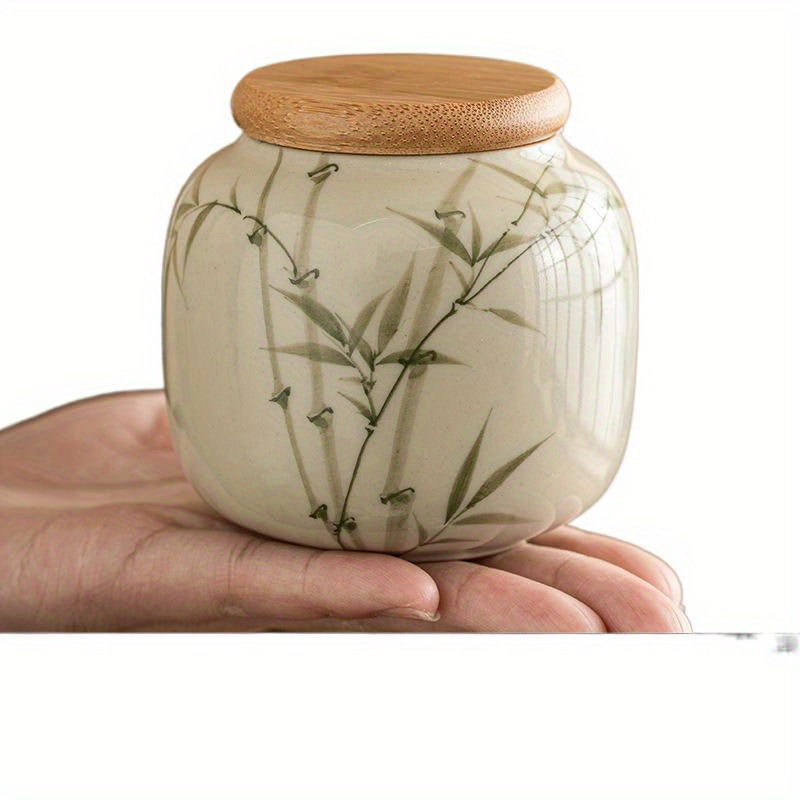 [High-Grade Pu'Er Green Tea Jar] Emerald Green Asparagus Fern Tea Jar Sealed Jar Ceramic Tea Container Moisture-Proof Chinese High-Grade Pu'Er Green Tea Warehouse