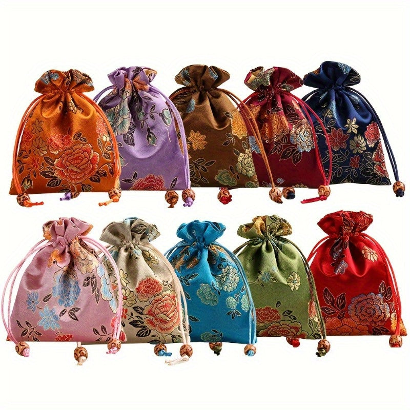 Multi-purpose Embroidered Cloth Bags 10 Pieces - For Gifts &amp; Jewelry