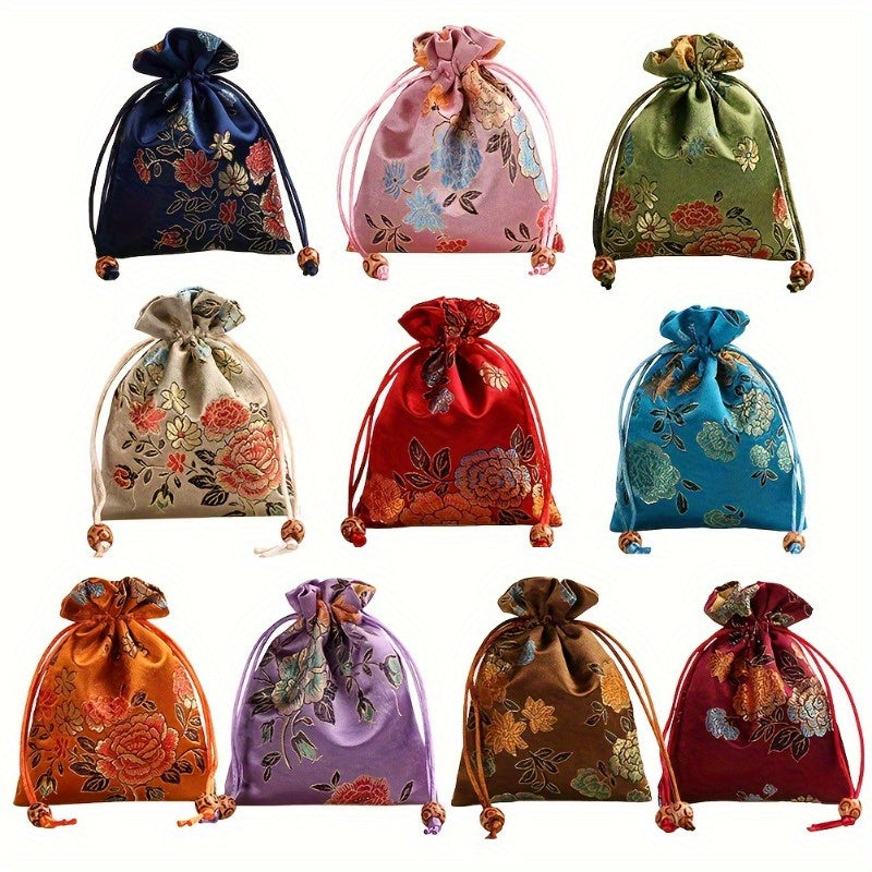 Multi-purpose Embroidered Cloth Bags 10 Pieces - For Gifts &amp; Jewelry