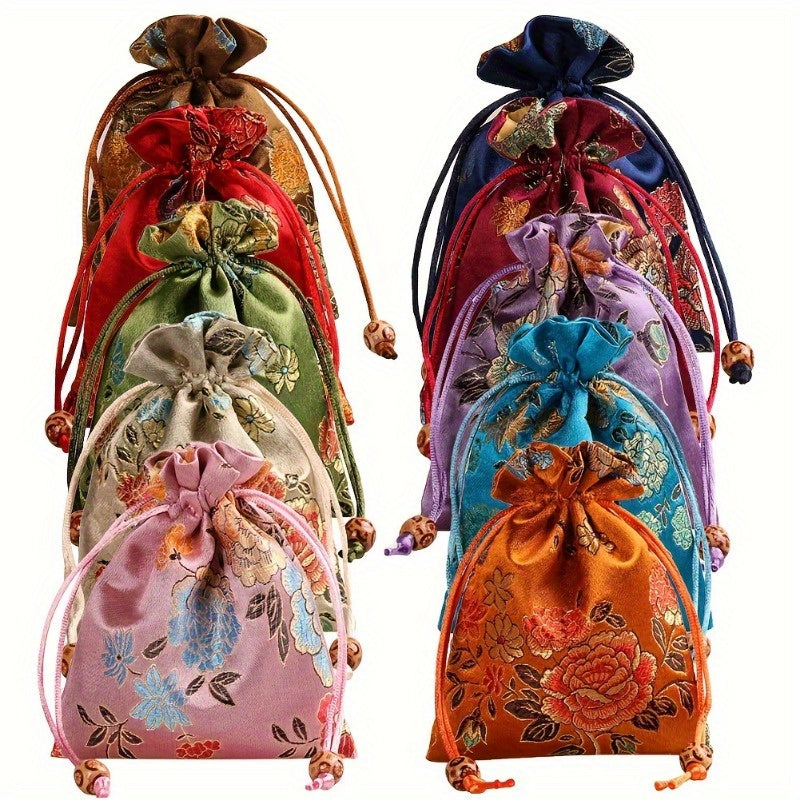 Multi-purpose Embroidered Cloth Bags 10 Pieces - For Gifts &amp; Jewelry