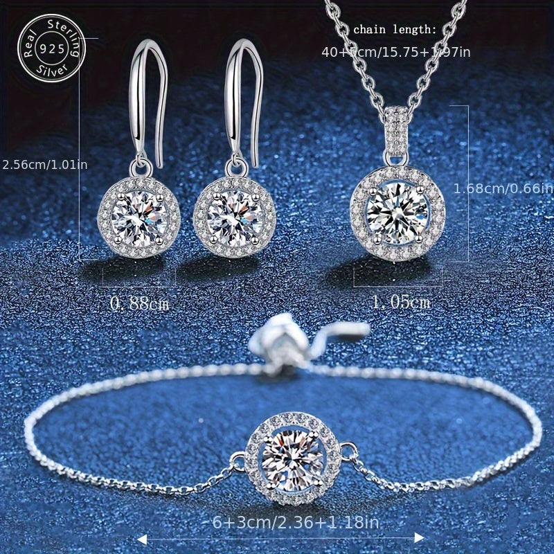 High-end 925 Silver Jewelry Set with 4 Zircon Stones