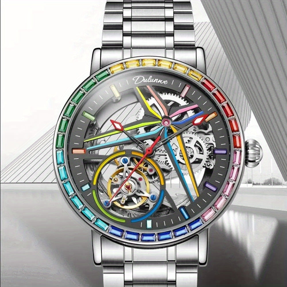 Đồng hồ nam máy cơ lộ máy viền đá quý phát sáng