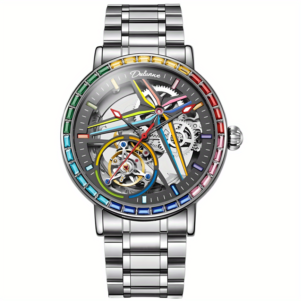 Đồng hồ nam máy cơ lộ máy viền đá quý phát sáng