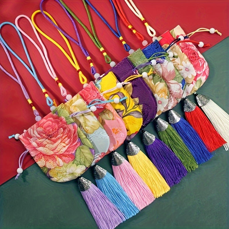 A Set of 10 Chinese Brocade Coin Pouches, Featuring Drawstring Jewelry Gift Bags, Candy Sachets, Spice Bags, And Decorative Bags for Home And Car Use.