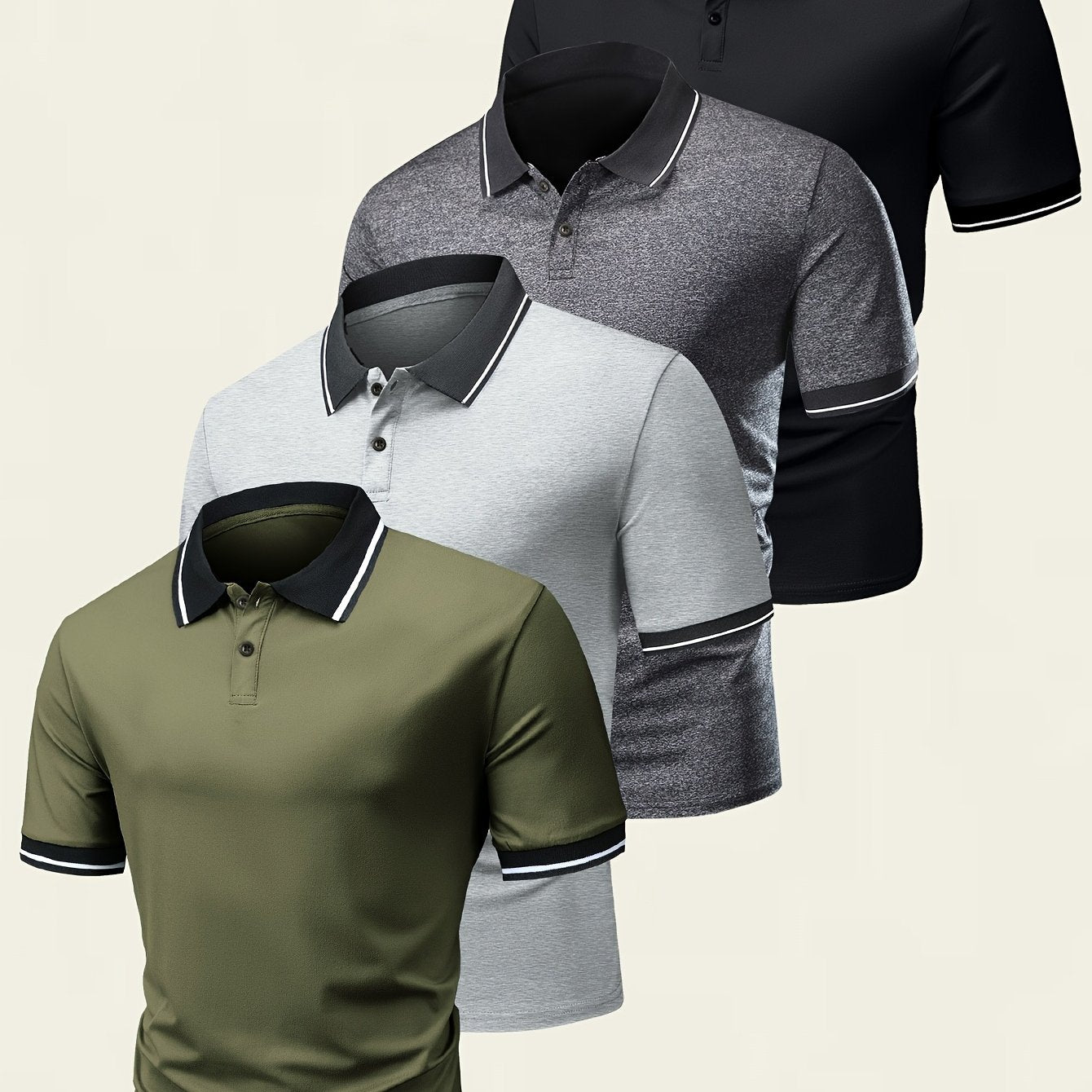 Men's Summer Short Sleeve Sports Shirt, Contrast Trim