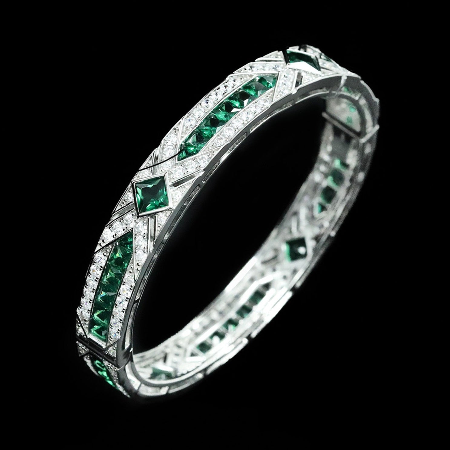 Vòng Tay Moissanite Xanh Sang Trọng Bạc 925 Cho Cặp Đôi