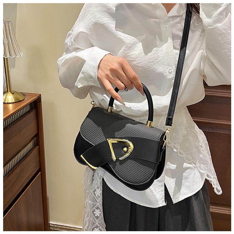 Women's Crossbody Bag - Gold Lock, Compact, Luxurious