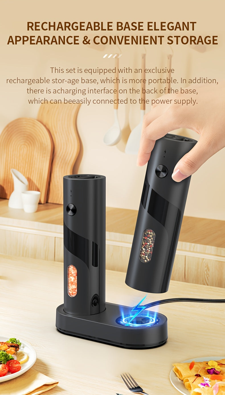 Convenient 2-piece LED automatic electric salt and pepper grinder set