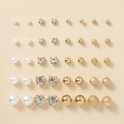 20Pairs Faux Pearl Rhinestone Stud Earrings Set For Women Daily Decor Jewelry
