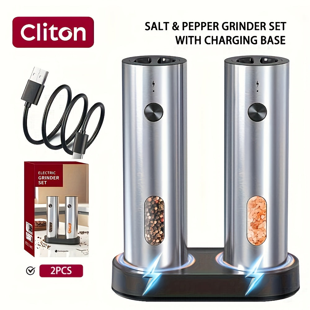 Convenient 2-piece LED automatic electric salt and pepper grinder set