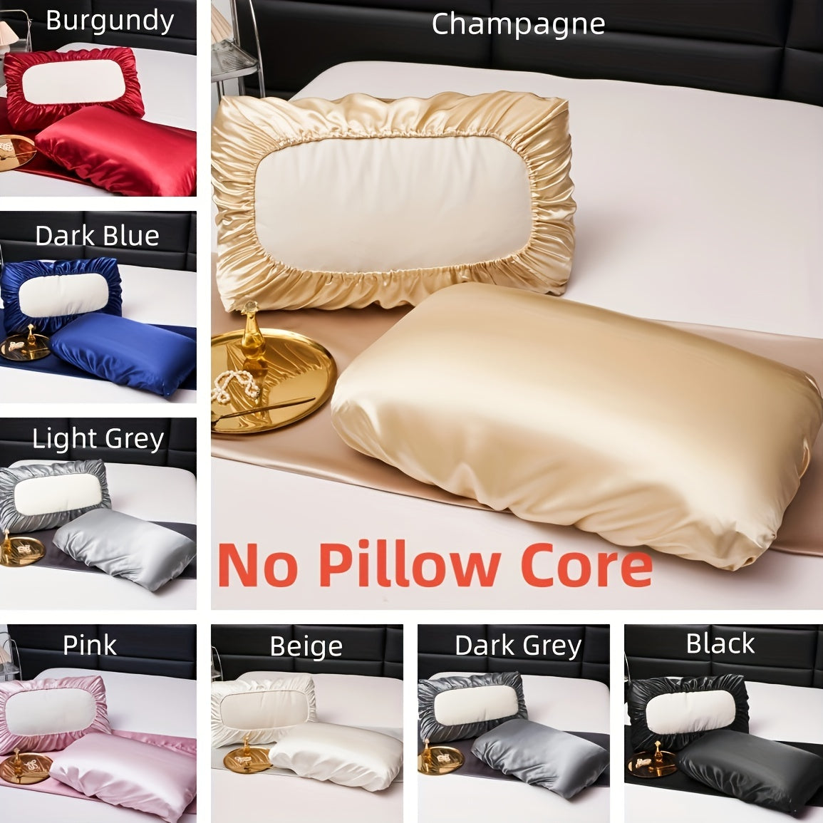2pcs Soft And Breathable Satin Pillowcase With Elastic Cord - Perfect For A Comfortable Sleep In Your Bedroom - Daisan Mart