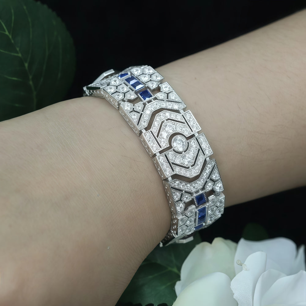 Vòng Tay Moissanite 32.6g Bạc 925 Nam Nữ Dự Tiệc