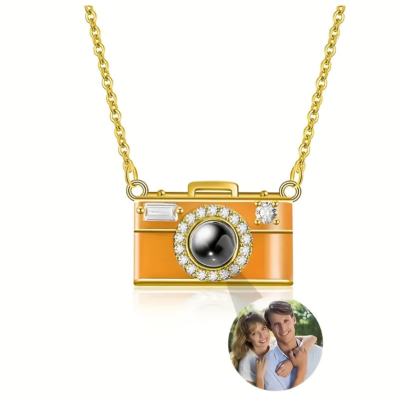 Customized Photo Projection Necklace, Camera Pendant Necklace, Built-In Personalized Image Pendant, Women'S Projection Necklace, Vintage Elegant Fashionable Jewelry, Commemorative Gift for Family And Girlfriend, Personalized