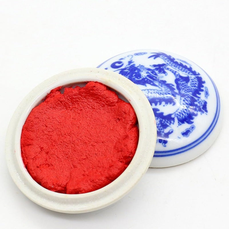 兩件式中國書法印章套裝，含紅色印泥和藍白瓷盒 - 傳統亞洲藝術硯台，用於印章、姓名印章、繪畫用品，2.56英寸小巧便攜印章，適用於書法、藝術、文檔