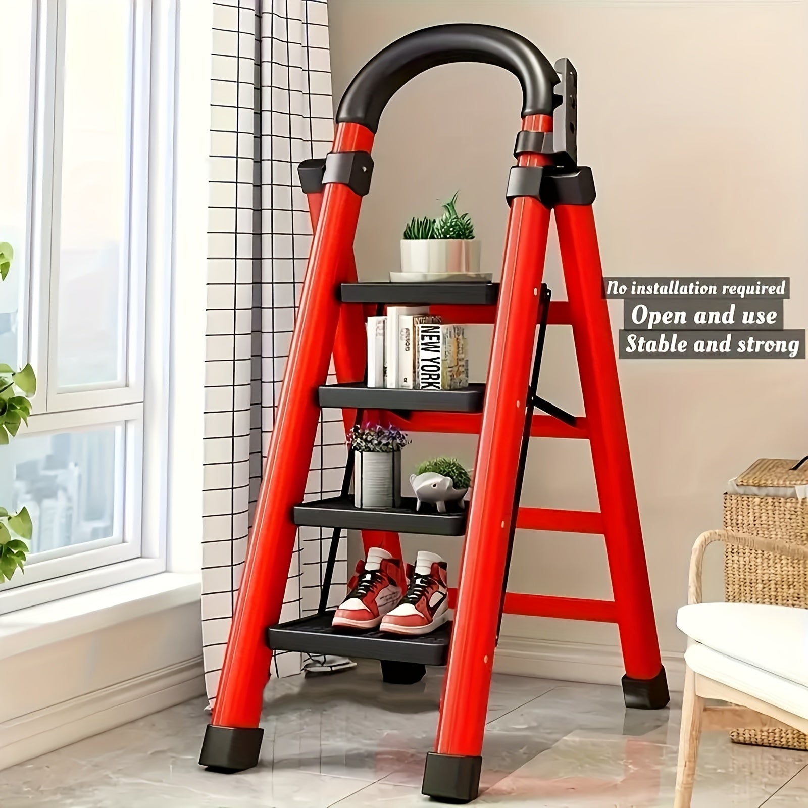 3/4/5-Step Portable Folding Ladder, 500/520/530 Lbs Durable Step Ladder with Wide Anti-Slip Pedal,, Lightweight Steel Step Stool Suitable for Both Household And Industrial Use - Daisan Mart