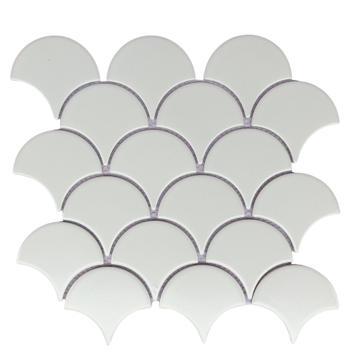 Smooth white glossy fish scale mosaic tile size 95x85mm code S8501