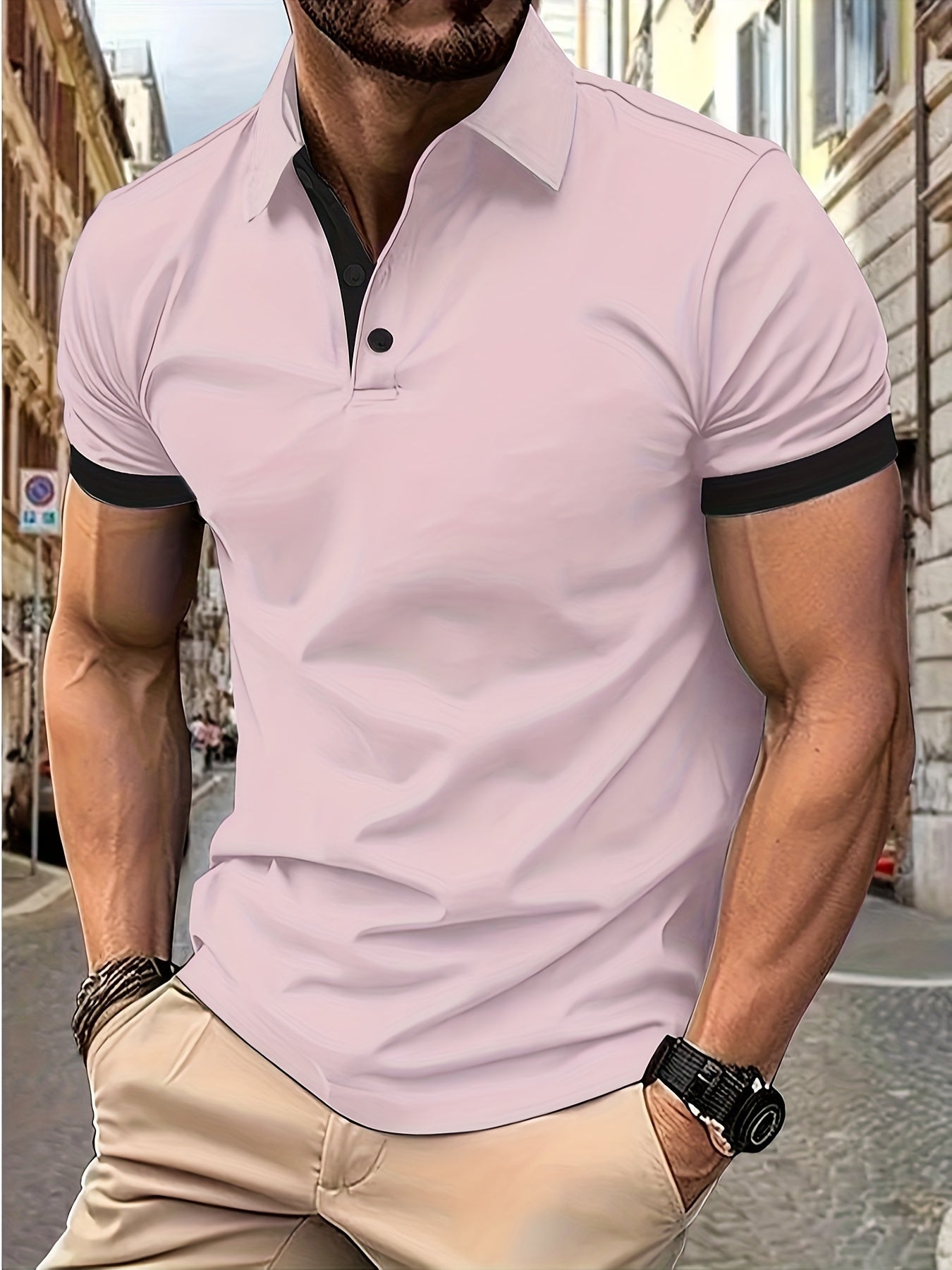 Men's Golf Shirt, Breathable Fabric, V-Neck, Short Sleeves, Summer