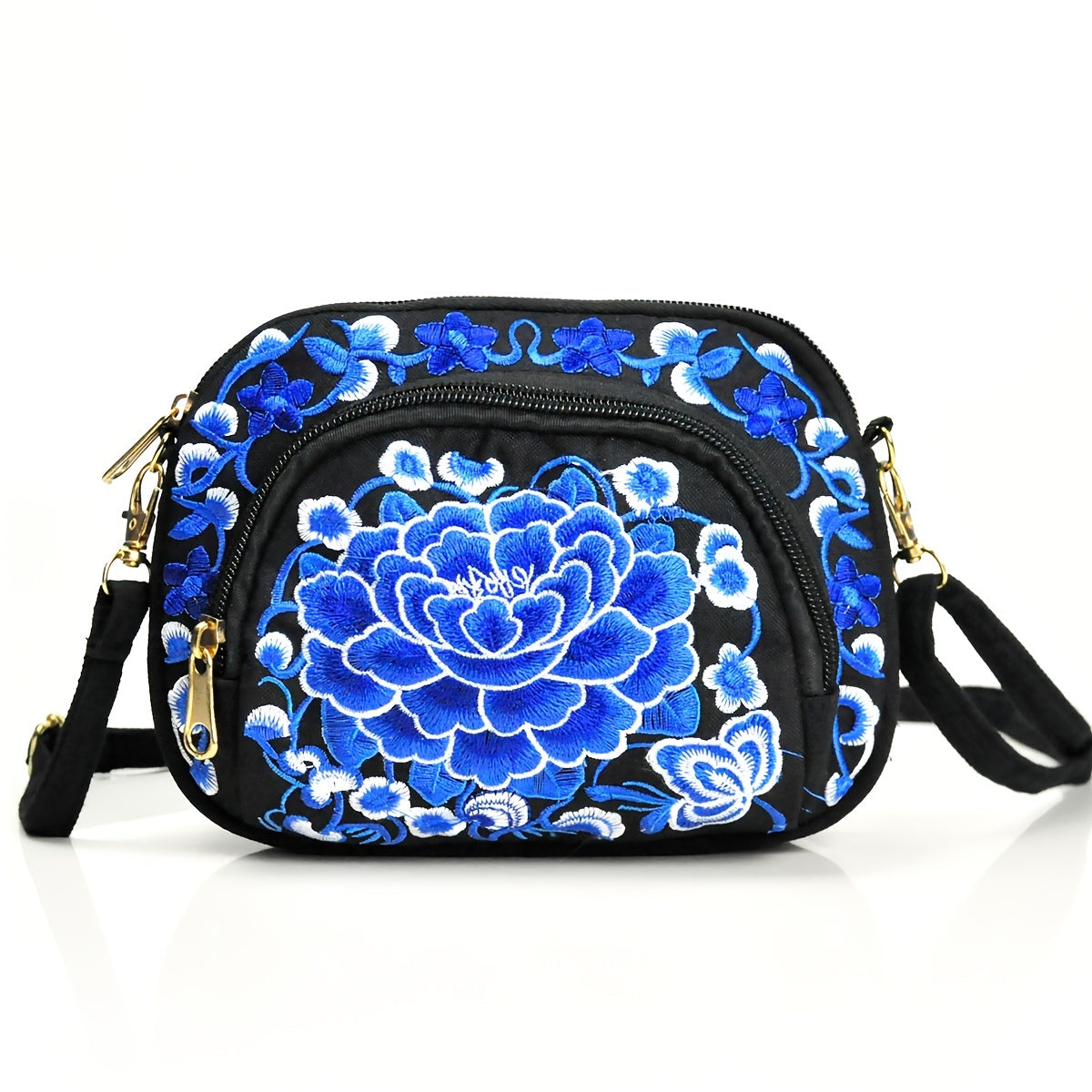 Embroidered Floral Crossbody Bag, Detachable Strap